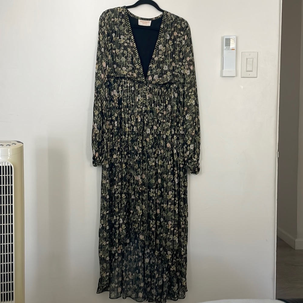 Rococo Sand metallic high low floral maxi dress